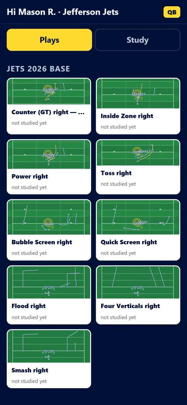 A player's phone with his team's plays